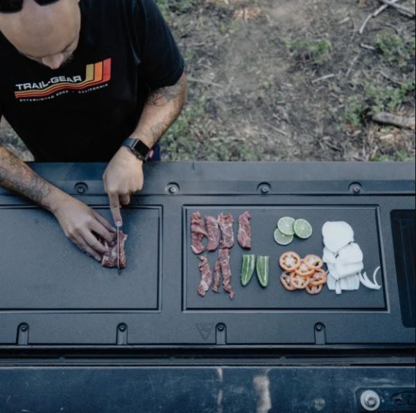 Divided surface - All Pro 2005+ Tacoma Overland Tailgate Table in use