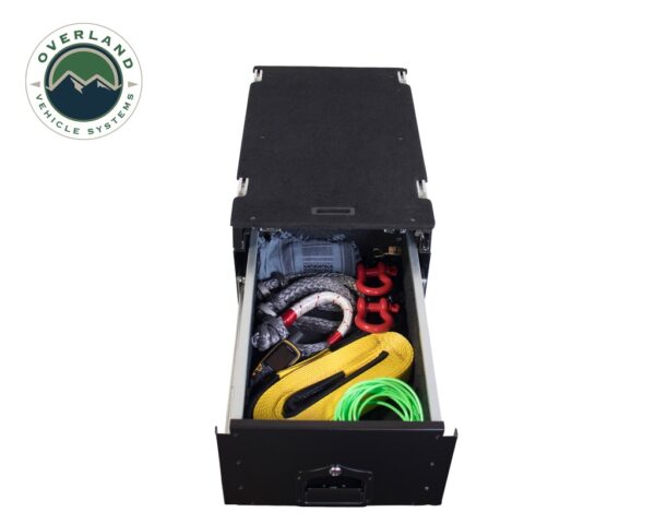 OVS CARGO BOX WITH SLIDE OUT DRAWER & WORKING STATION – BLACK POWDER COAT 21010201