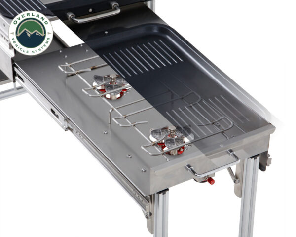 OVS Komodo Camp Kitchen - Dual Grill, Skillet, Folding Shelves, and Rocket Tower - Stainless Steel