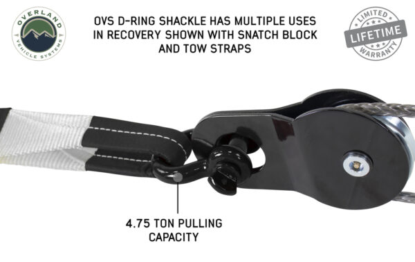 19019901 Overland Vehicle Systems Recovery Shackle 3/4″ 4.75 Ton Black – Sold In Pairs