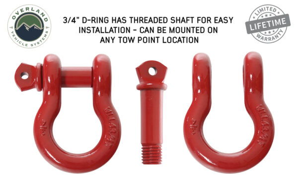 19019904 Overland Vehicle Systems Recovery Shackle 3/4″ 4.75 Ton Red – Sold In Pairs