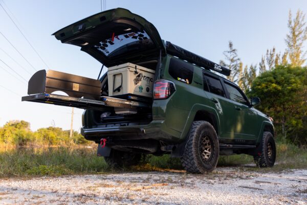 OVS Camp Kitchen Box With Slide Out Sink, Cooking Shelf and Work Station installed in a 5th gen toyota 4runner