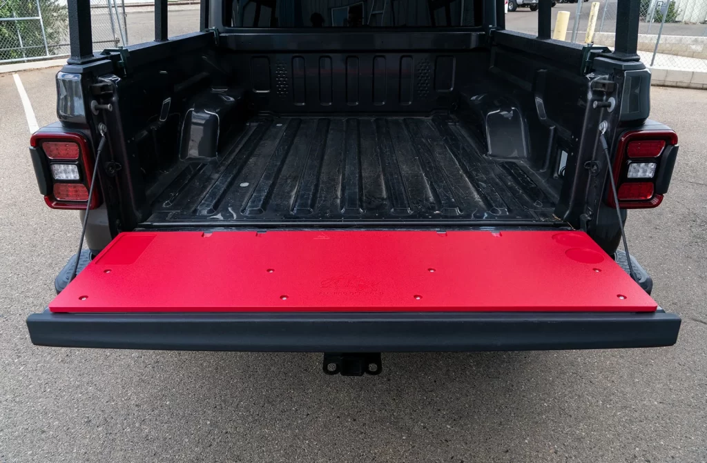 ap-310101 RED Jeep Gladiator overland tailgate table by All Pro Offroad (1)