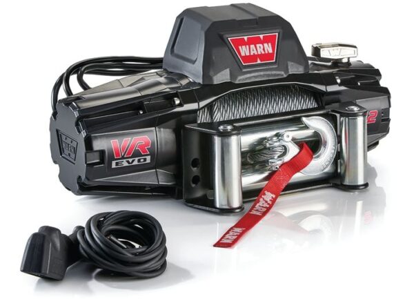 WARN 103254 Winch; VR12; Vehicle Mounted; Vehicle Recovery Winch; 12 Volt Electric; 12000 Pound Line Pull Capacity; 85 Foot Wire Rope; Roller Fairlead; Wired Remote; Planetary Gear Drive (1)