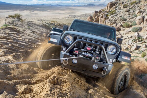 WARN 102520 Stubby Crawler Front Winch Bumper WITH GRILLE GUARD for JK, JL & JT at King of the Hammers