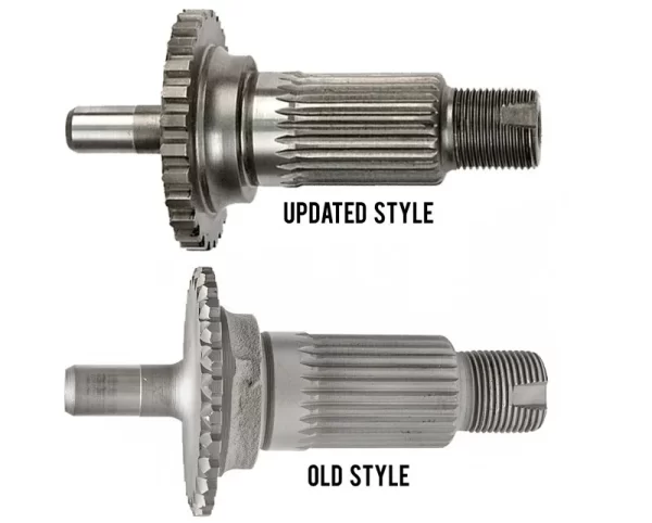 Suzuki Samurai Updated Transfer Case Front Output Shaft with Pilot Bearing compared to original