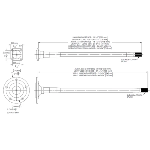 Longfield Chromo Rear Axle Shaft Pair for Sidekick & Tracker 304237-3-KIT