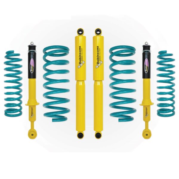 Dobinsons twin tube strut and shock yellow shocks and teal coils