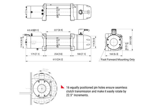 Comeup SEAL Slim 12.5rs 12V Winch dimensions